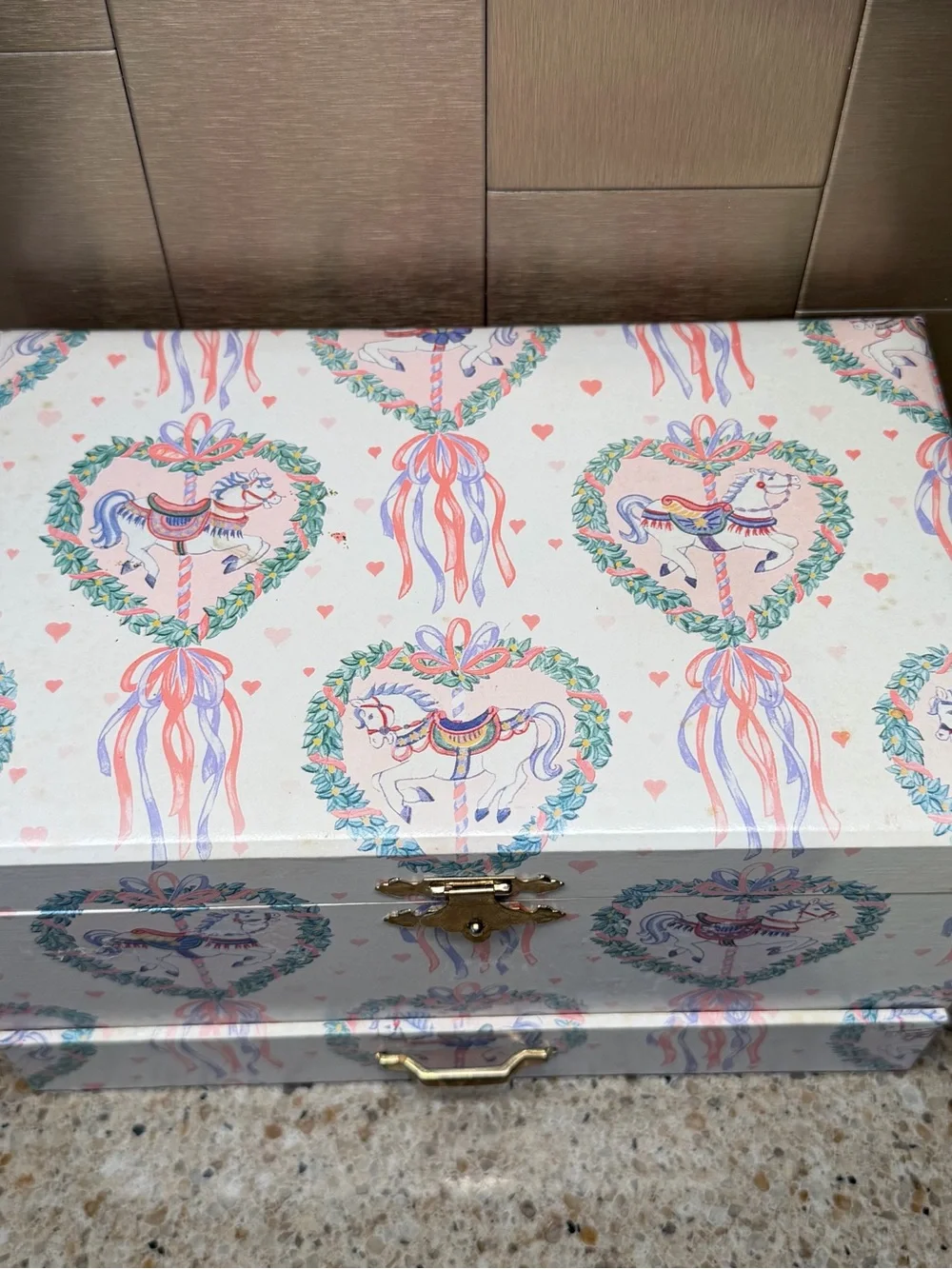 Vintage Sankyo Carousel Horse Music Box Ballerina Pink Jewelry Box